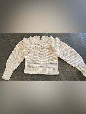 Sea Cream Crochet Fringe Detail Scoop-Neck Sweater